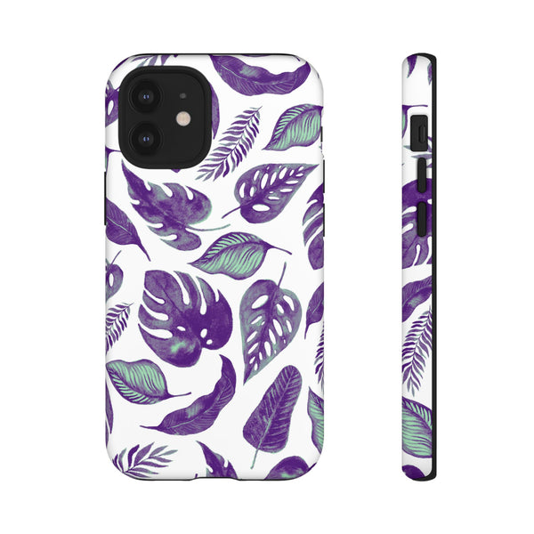 Purple & Mint Tropical Leaves on White - Tough Case