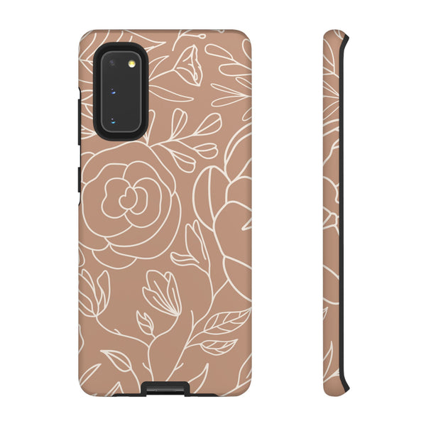 Tan & White Boho Florals  - Tough Phone Case