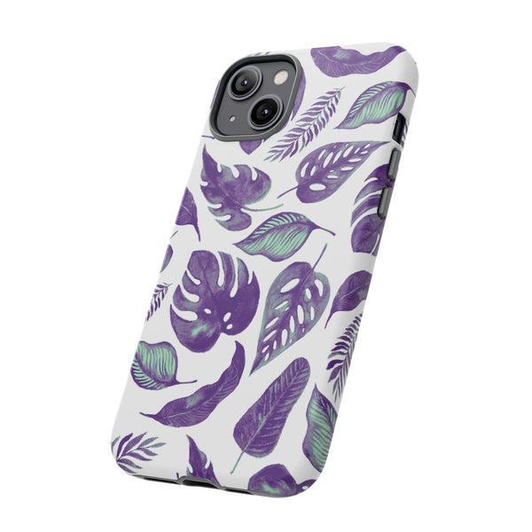 Purple & Mint Tropical Leaves on White - Tough Case