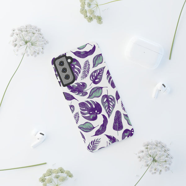 Purple & Mint Tropical Leaves on White - Tough Case