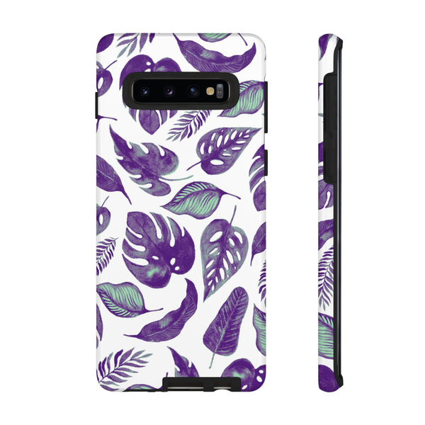 Purple & Mint Tropical Leaves on White - Tough Case