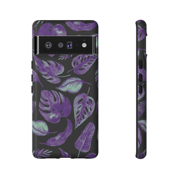 Purple & Mint Tropical Leaves on Black - Tough Case