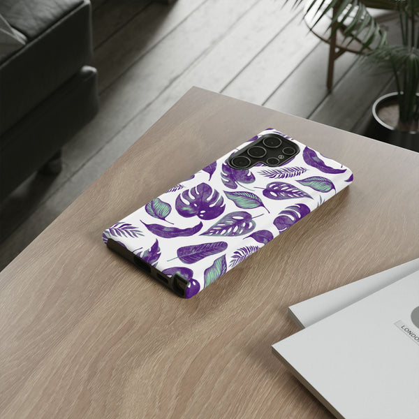 Purple & Mint Tropical Leaves on White - Tough Case