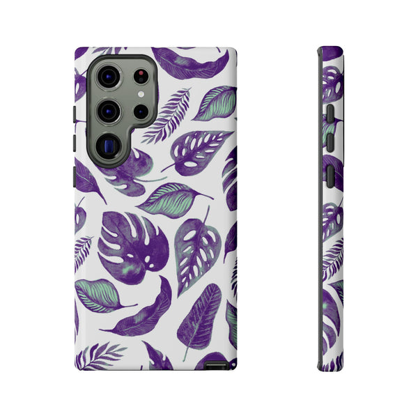 Purple & Mint Tropical Leaves on White - Tough Case