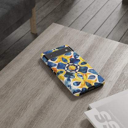 Kaleidoscope Art Phone Case - Bold Blue & Gold Geometric Design | Statement Maker Tough Case