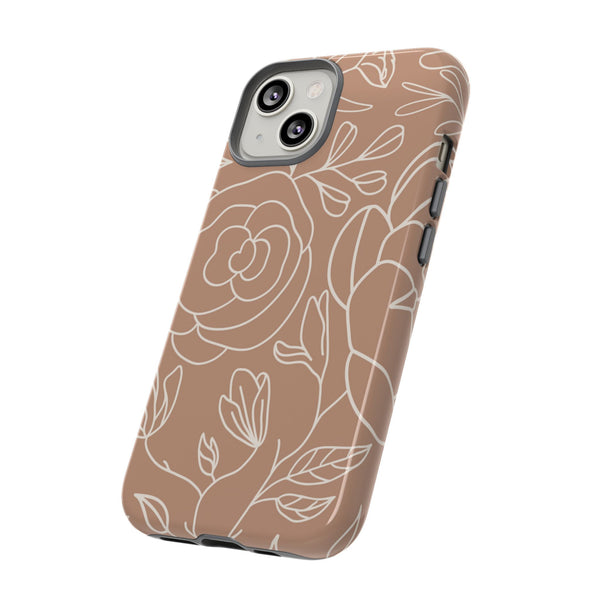 Tan & White Boho Florals  - Tough Phone Case