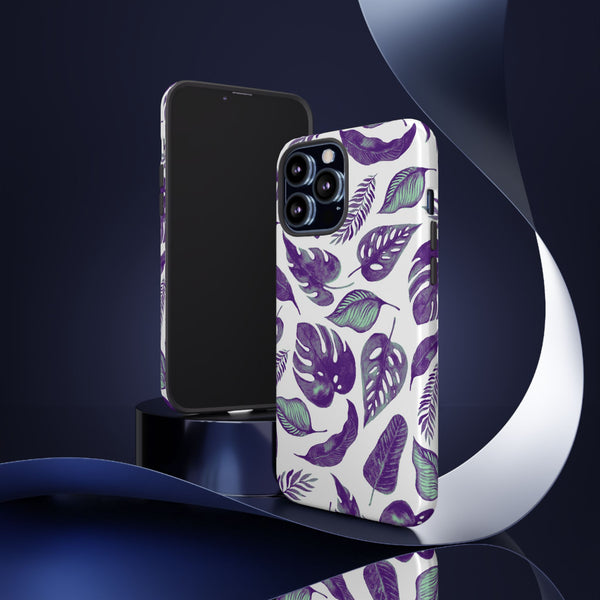 Purple & Mint Tropical Leaves on White - Tough Case