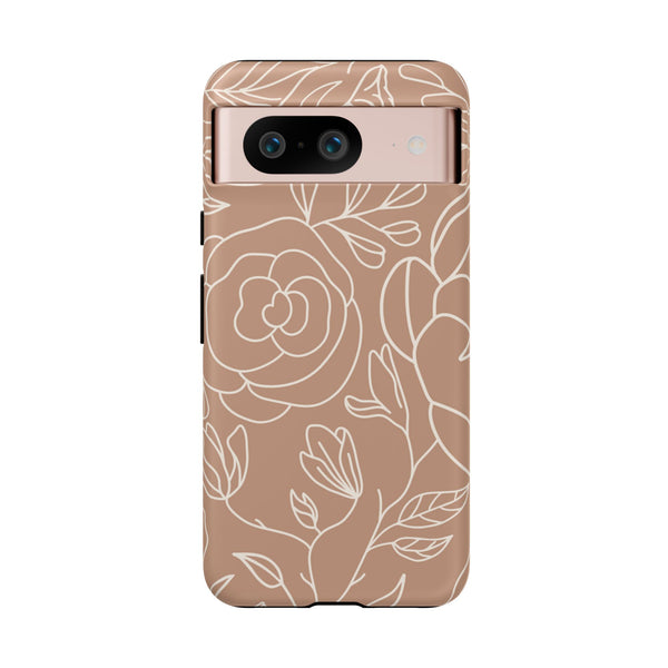 Tan & White Boho Florals  - Tough Phone Case