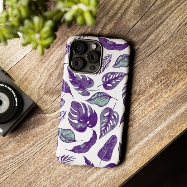 Purple & Mint Tropical Leaves on White - Tough Case