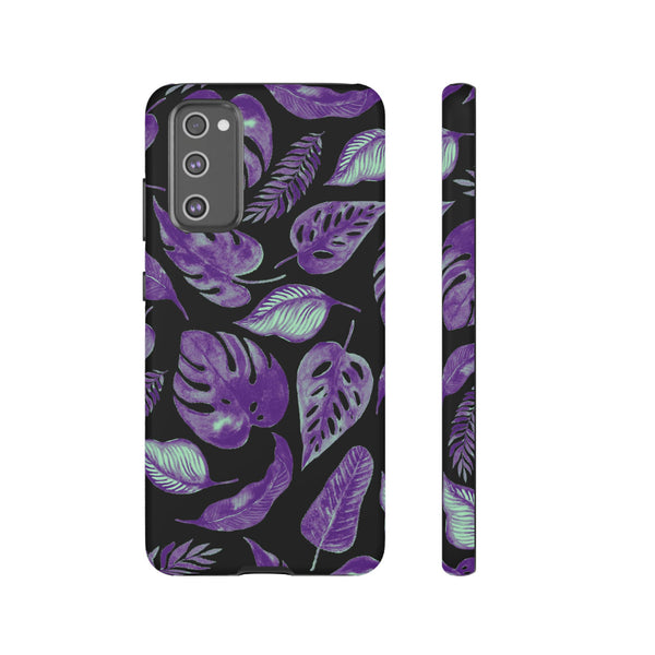 Purple & Mint Tropical Leaves on Black - Tough Case