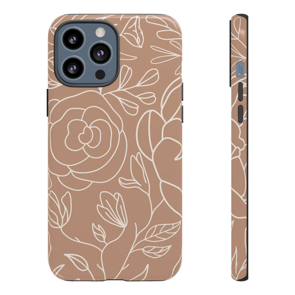 Tan & White Boho Florals  - Tough Phone Case