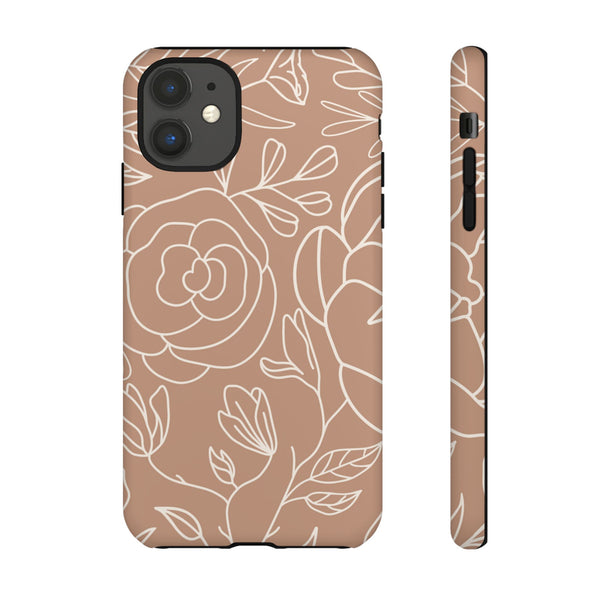 Tan & White Boho Florals  - Tough Phone Case