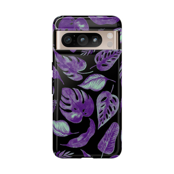 Purple & Mint Tropical Leaves on Black - Tough Case