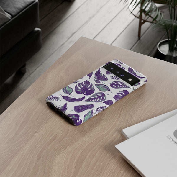 Purple & Mint Tropical Leaves on White - Tough Case