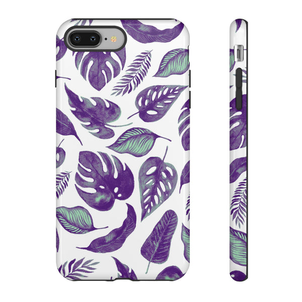 Purple & Mint Tropical Leaves on White - Tough Case