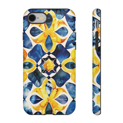 Kaleidoscope Art Phone Case - Bold Blue & Gold Geometric Design | Statement Maker Tough Case