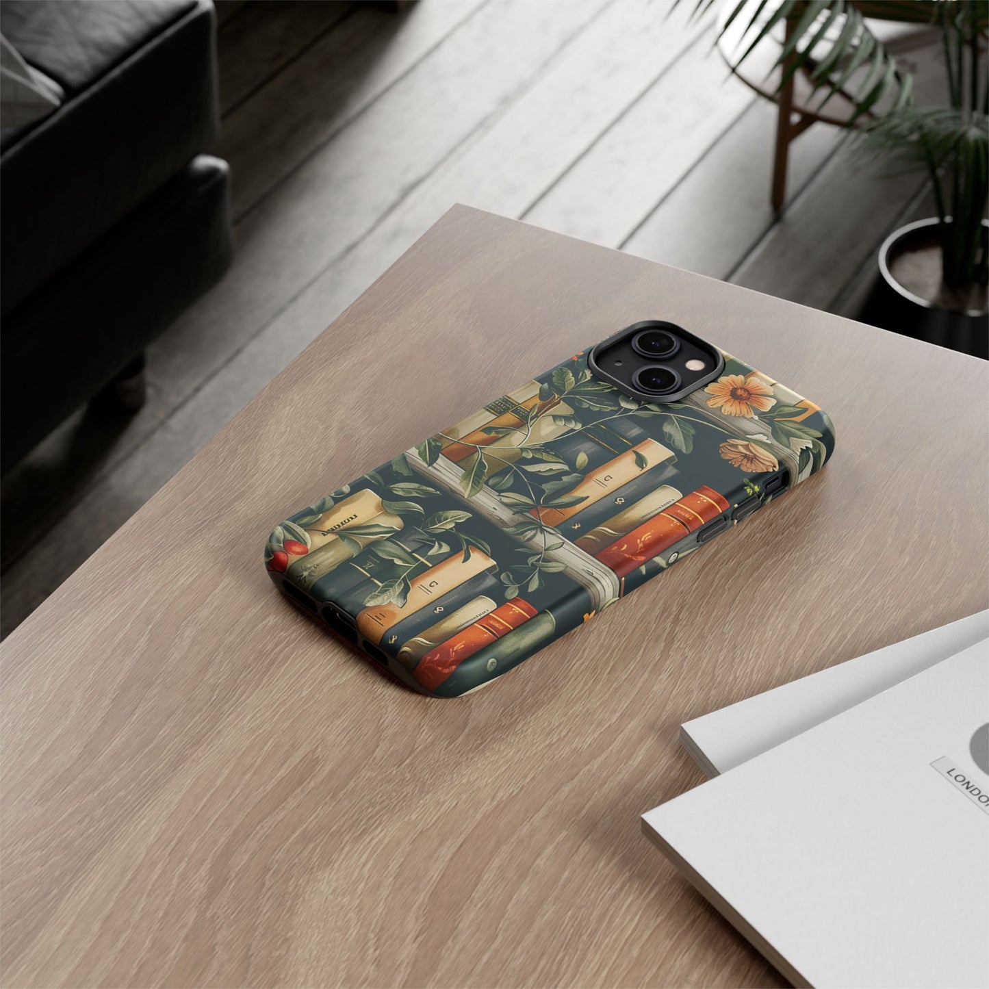 Cozy Bookshelf & Floral Tough Phone Case – Protective & Aesthetic for Book Lovers