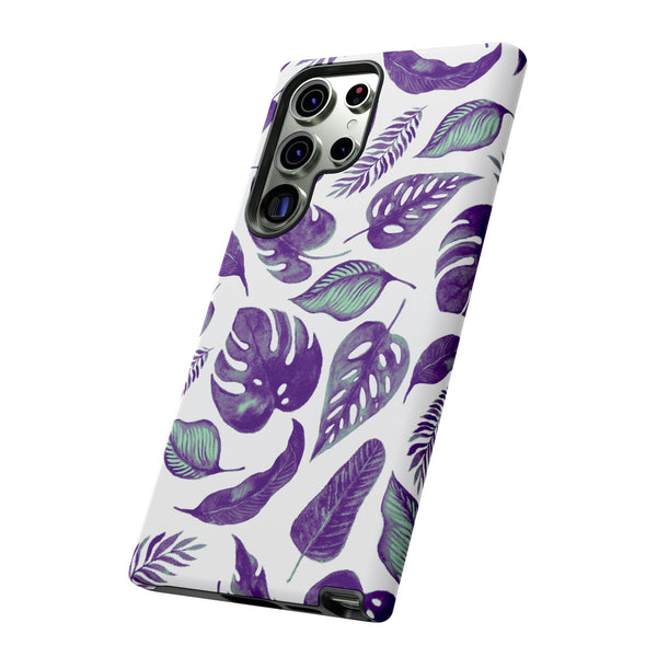 Purple & Mint Tropical Leaves on White - Tough Case