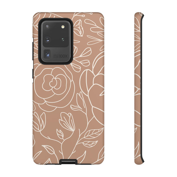 Tan & White Boho Florals  - Tough Phone Case