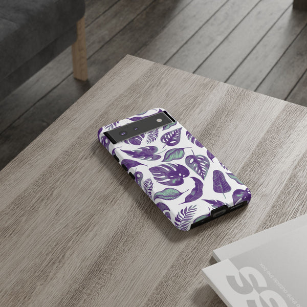 Purple & Mint Tropical Leaves on White - Tough Case