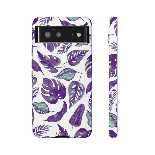 Purple & Mint Tropical Leaves on White - Tough Case