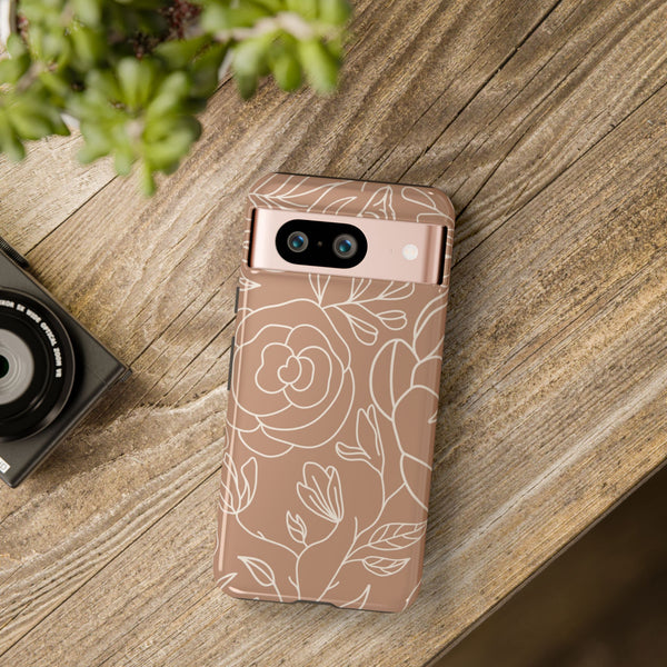 Tan & White Boho Florals  - Tough Phone Case