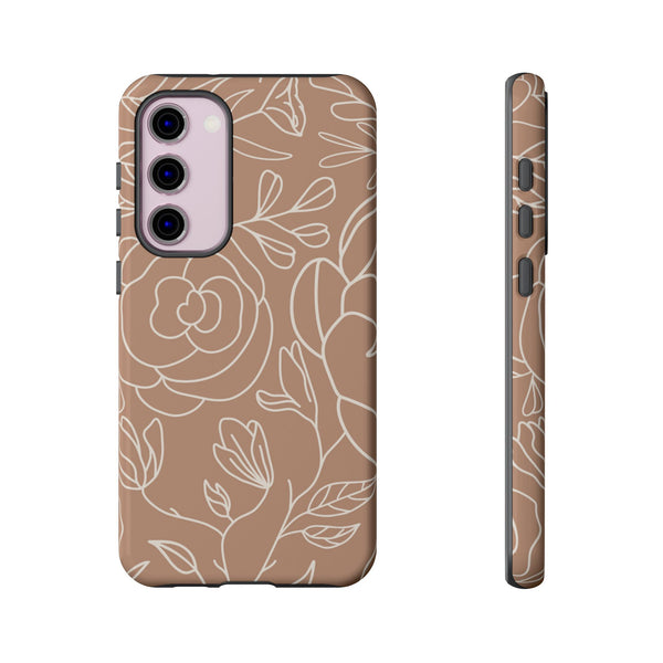 Tan & White Boho Florals  - Tough Phone Case