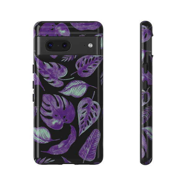 Purple & Mint Tropical Leaves on Black - Tough Case