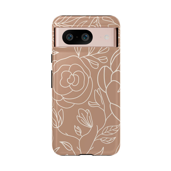 Tan & White Boho Florals  - Tough Phone Case