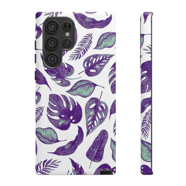 Purple & Mint Tropical Leaves on White - Tough Case