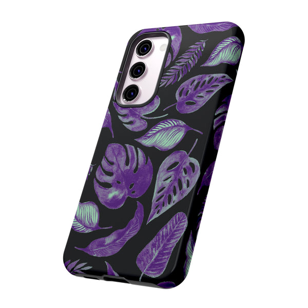 Purple & Mint Tropical Leaves on Black - Tough Case