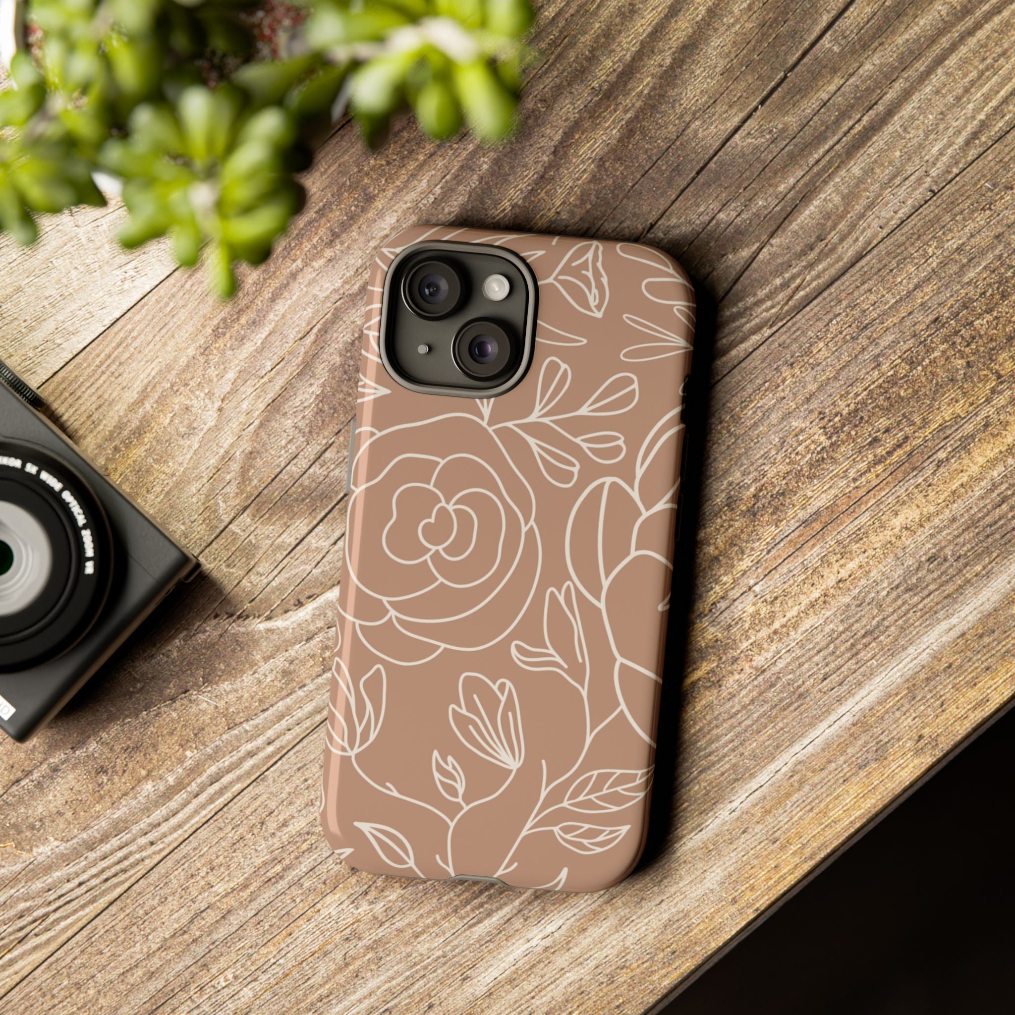 Tan & White Boho Florals  - Tough Phone Case