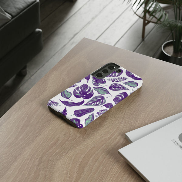 Purple & Mint Tropical Leaves on White - Tough Case