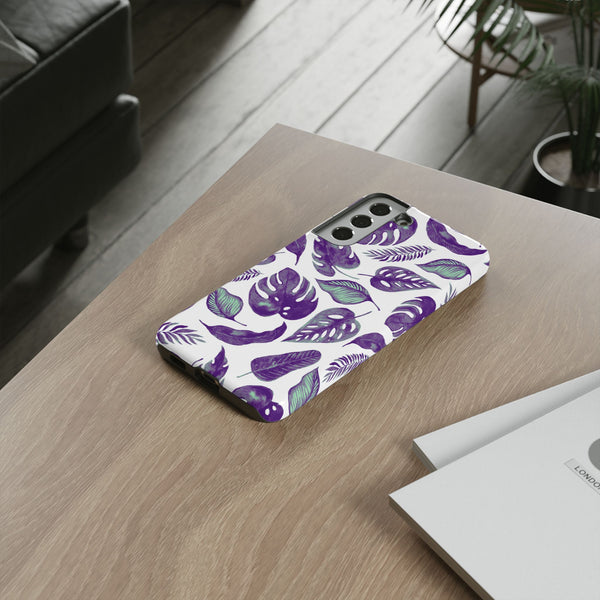 Purple & Mint Tropical Leaves on White - Tough Case