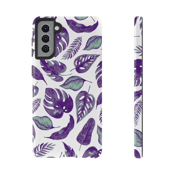 Purple & Mint Tropical Leaves on White - Tough Case