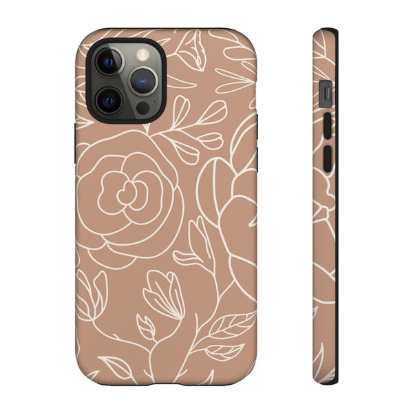 Tan & White Boho Florals  - Tough Phone Case