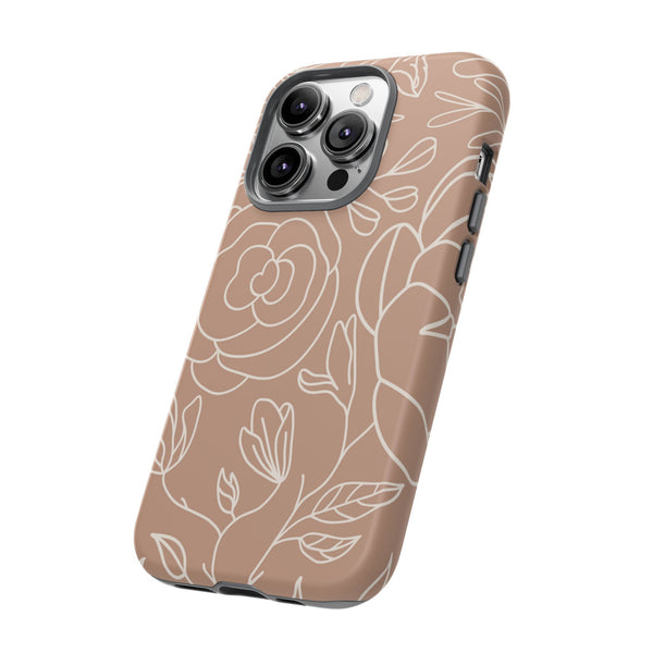 Tan & White Boho Florals  - Tough Phone Case