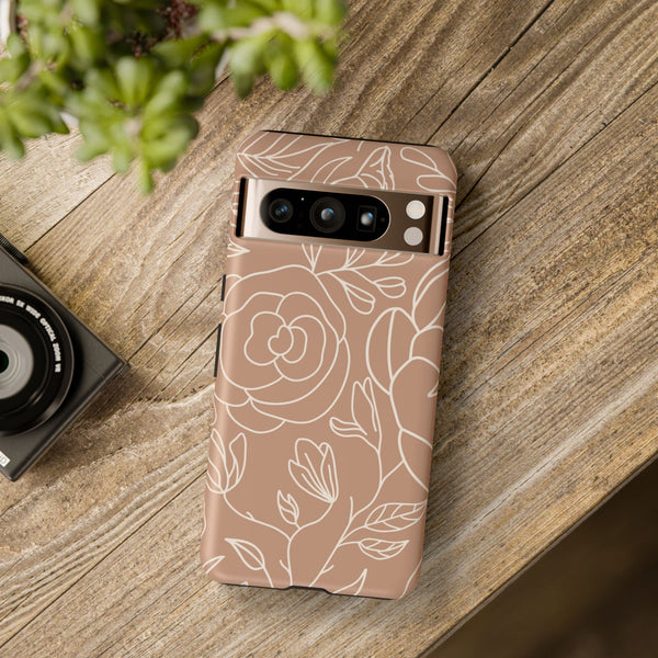 Tan & White Boho Florals  - Tough Phone Case