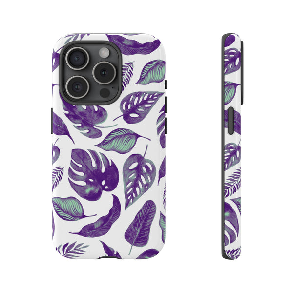 Purple & Mint Tropical Leaves on White - Tough Case