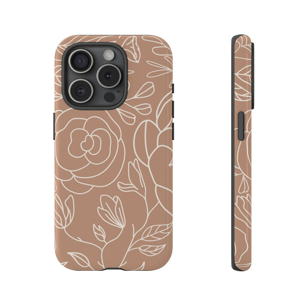 Tan & White Boho Florals  - Tough Phone Case