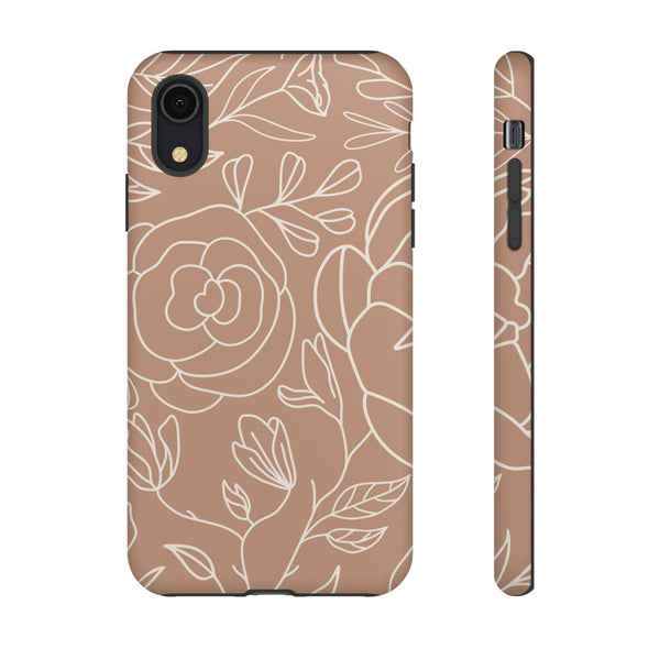 Tan & White Boho Florals  - Tough Phone Case