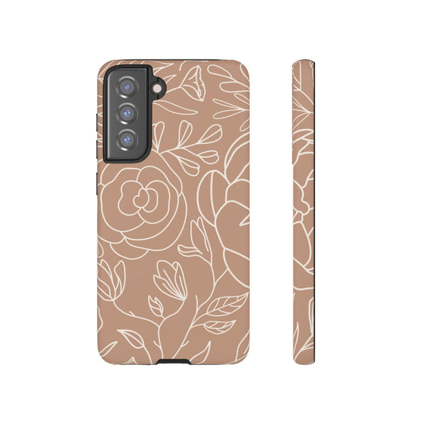 Tan & White Boho Florals  - Tough Phone Case