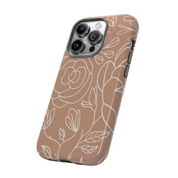 Tan & White Boho Florals  - Tough Phone Case