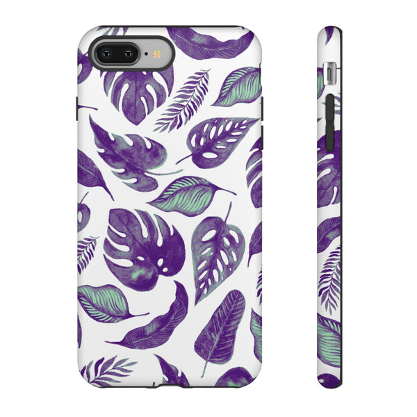 Purple & Mint Tropical Leaves on White - Tough Case