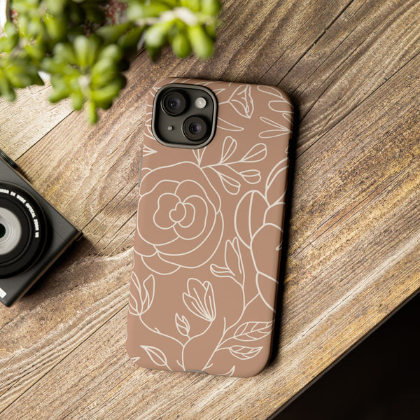 Tan & White Boho Florals  - Tough Phone Case