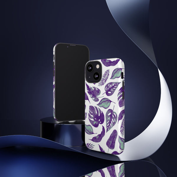 Purple & Mint Tropical Leaves on White - Tough Case