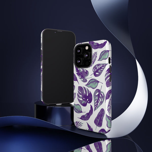 Purple & Mint Tropical Leaves on White - Tough Case