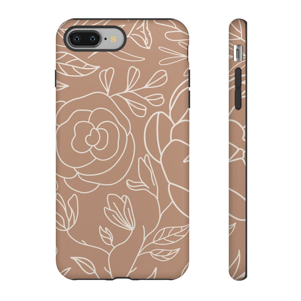 Tan & White Boho Florals  - Tough Phone Case