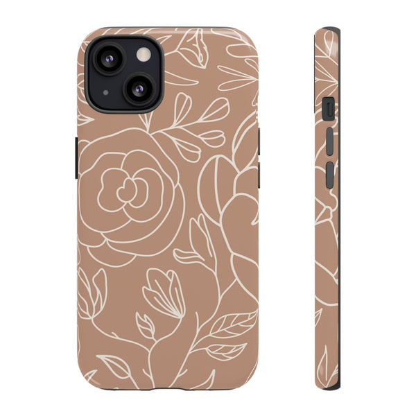 Tan & White Boho Florals  - Tough Phone Case