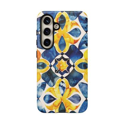 Kaleidoscope Art Phone Case - Bold Blue & Gold Geometric Design | Statement Maker Tough Case